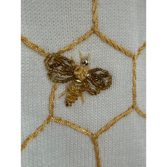 Y2K Michael Simon Knit crochet Bumblebee beaded Vest white gold yellow S/M - Picture 3 of 12